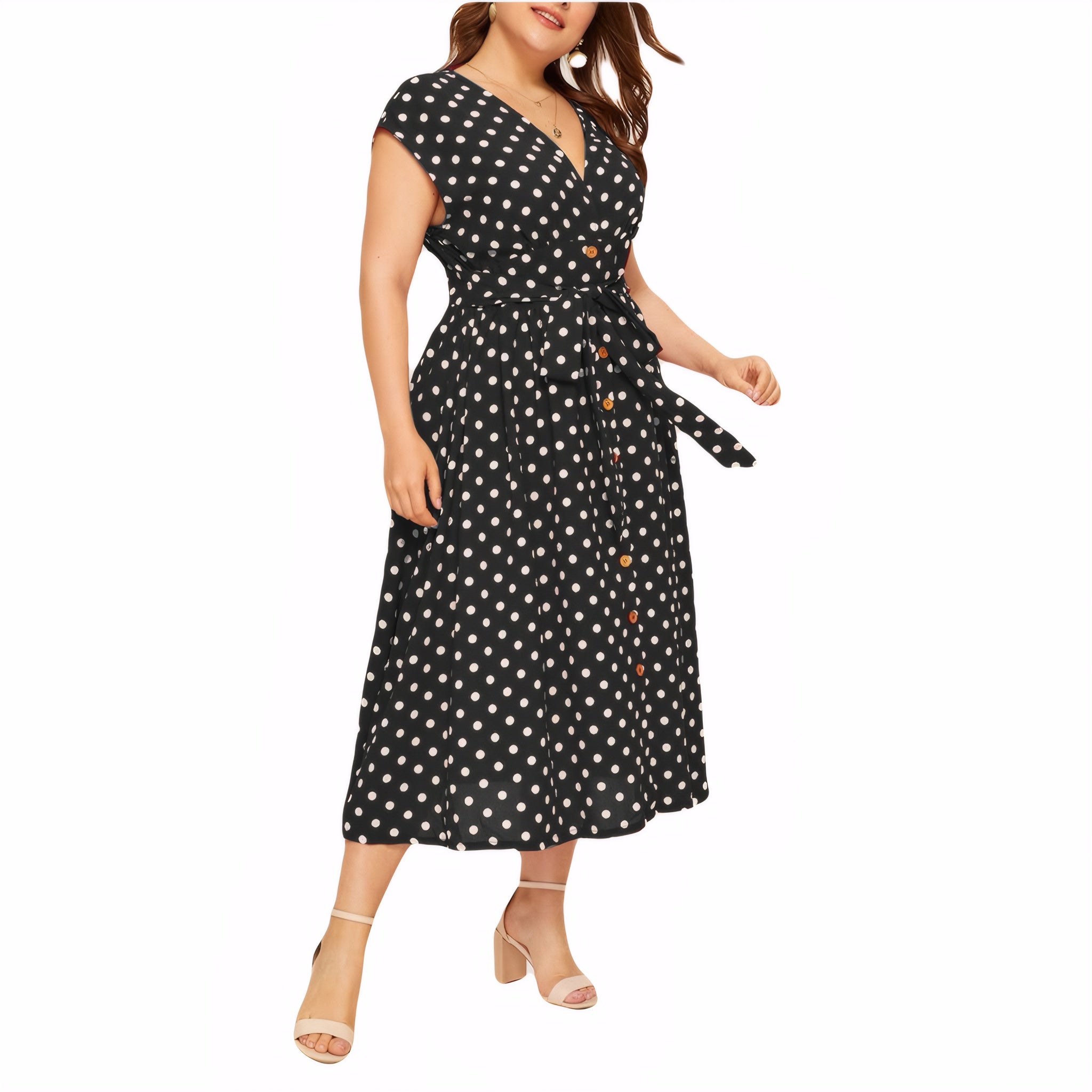 retro dot dress plus size XXL 3XL 4XL 5XL dotted plus size wrap style dress,casual elegant dot dress for women