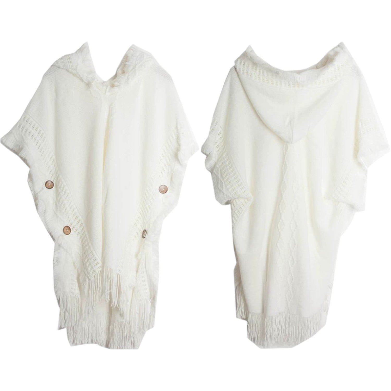 Hooded Knit Poncho Shawl with Fringe Boho Cape Wrap Scarf Cozy Fall Winter Outerwear for Women