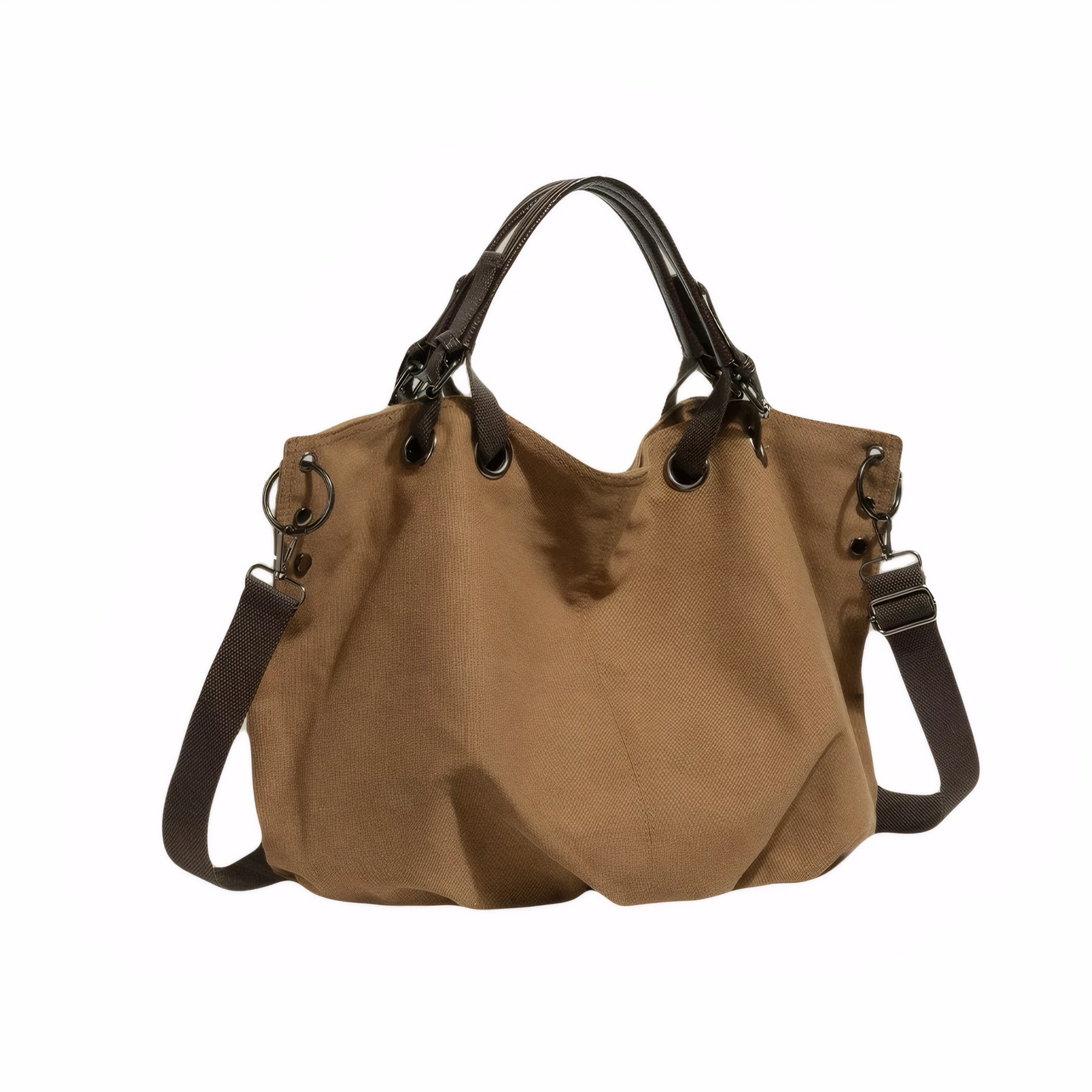 Brown Canvas Tote Bag with PU Handles – Large Vintage Commuter Shoulder Bag