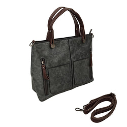 Casual grey PU leather handbag with brown handles