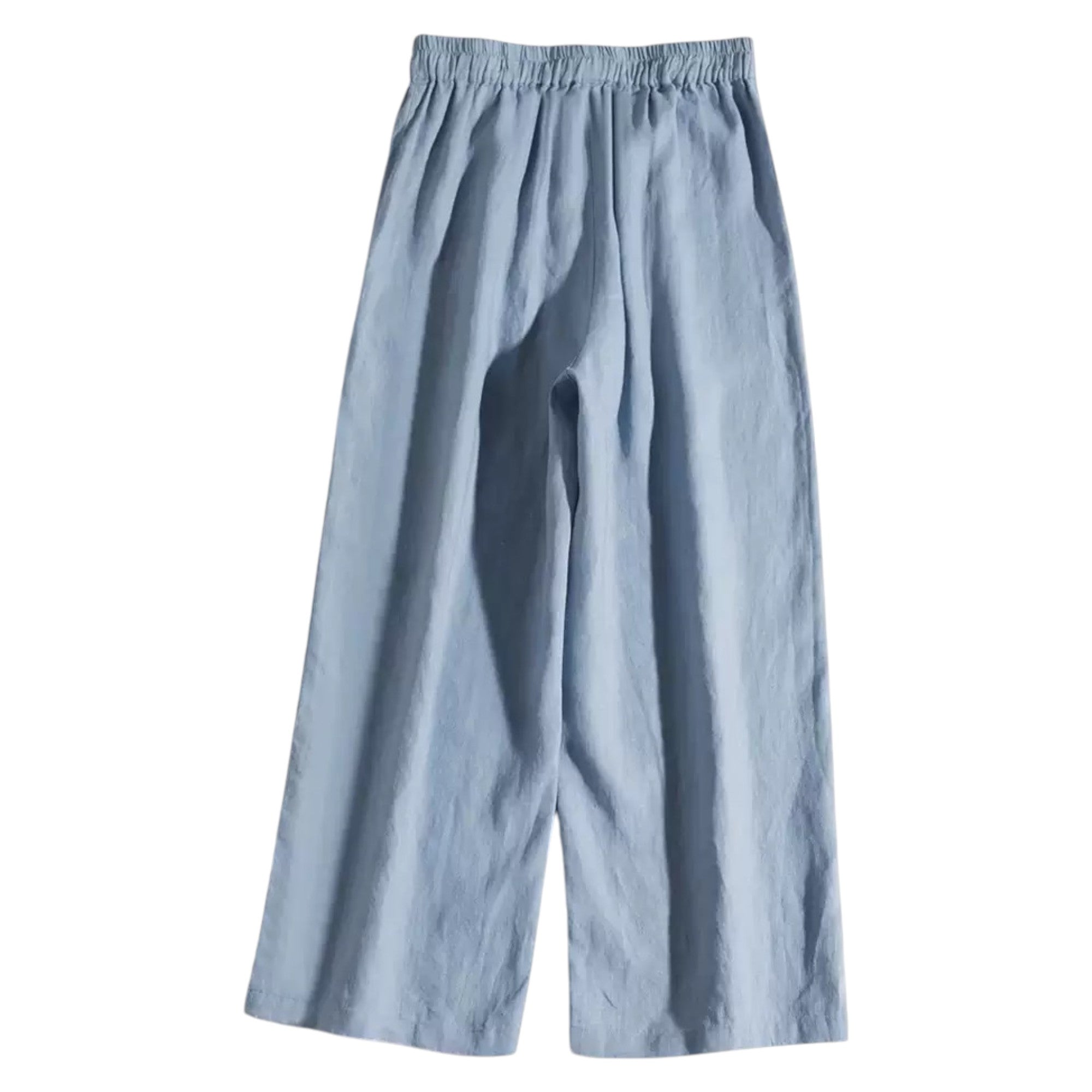 Sky blue linen pleated high waist trousers