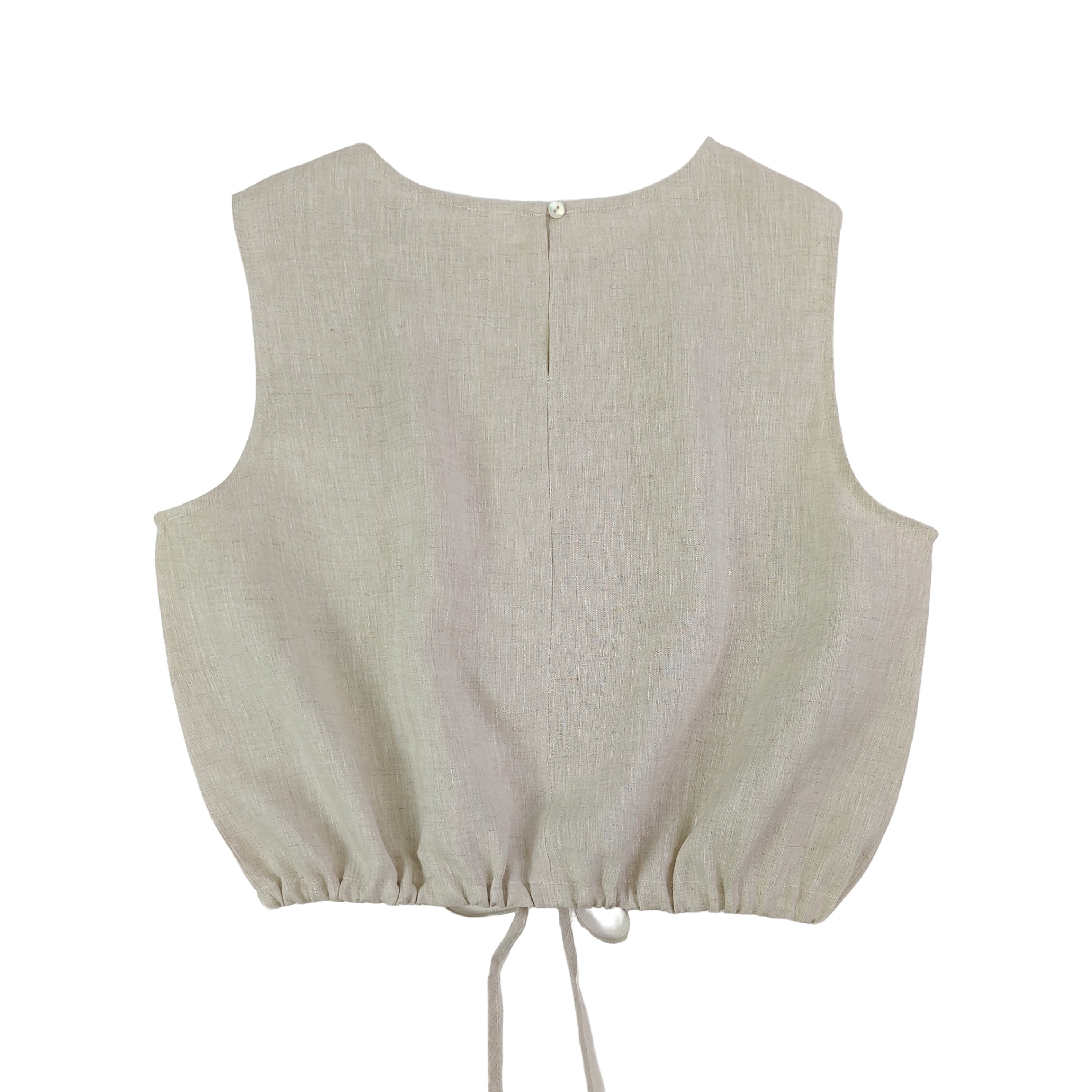 Old Money Style Linen Tank Top Women Summer Sleeveless Crop Blouse with Drawstring Hem
