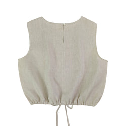 Old Money Style Linen Tank Top Women Summer Sleeveless Crop Blouse with Drawstring Hem