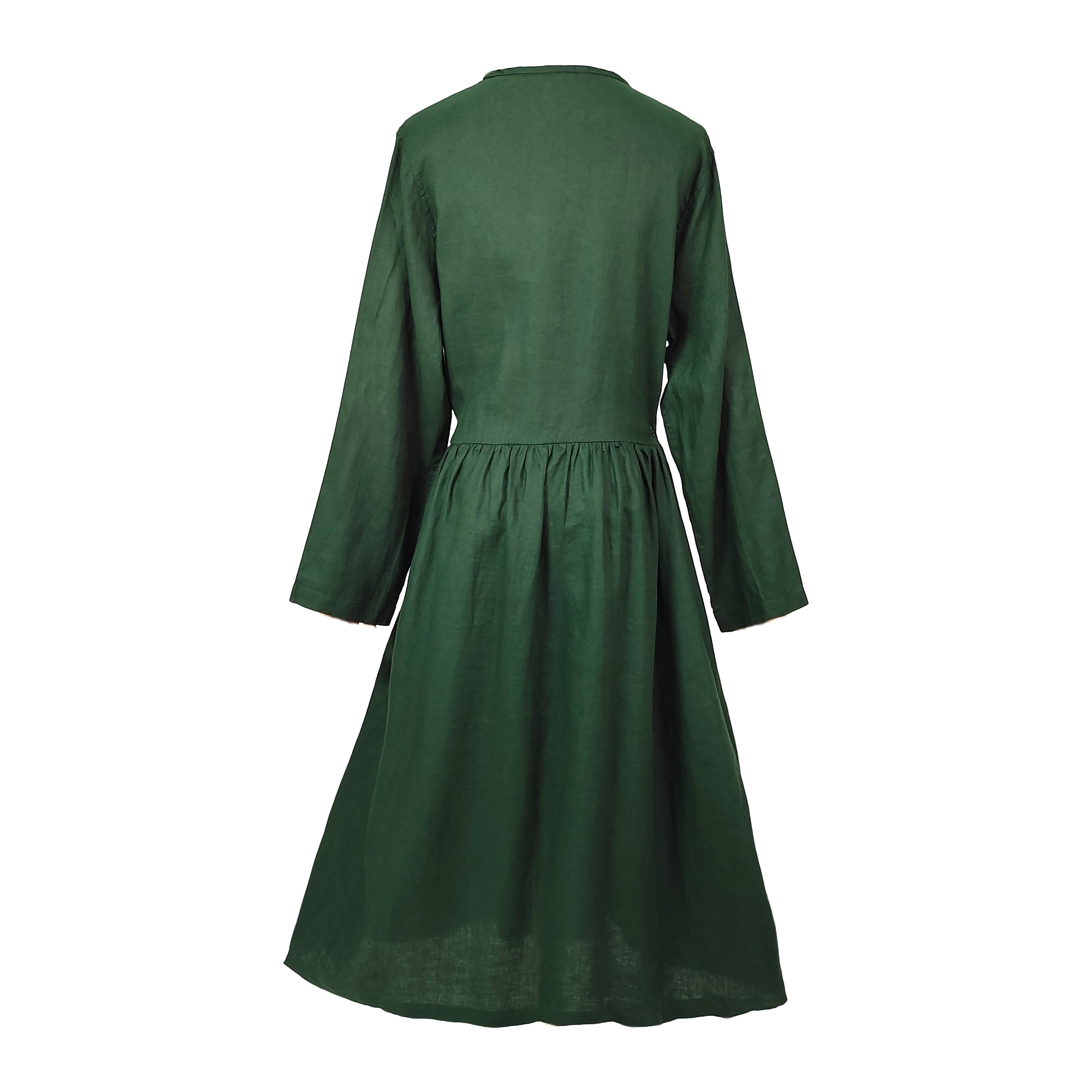 100% Linen Wrap Dress Long Sleeve V-Neck Tea Dress Casual Elegant Mid-Length Robe with Belt & Pockets