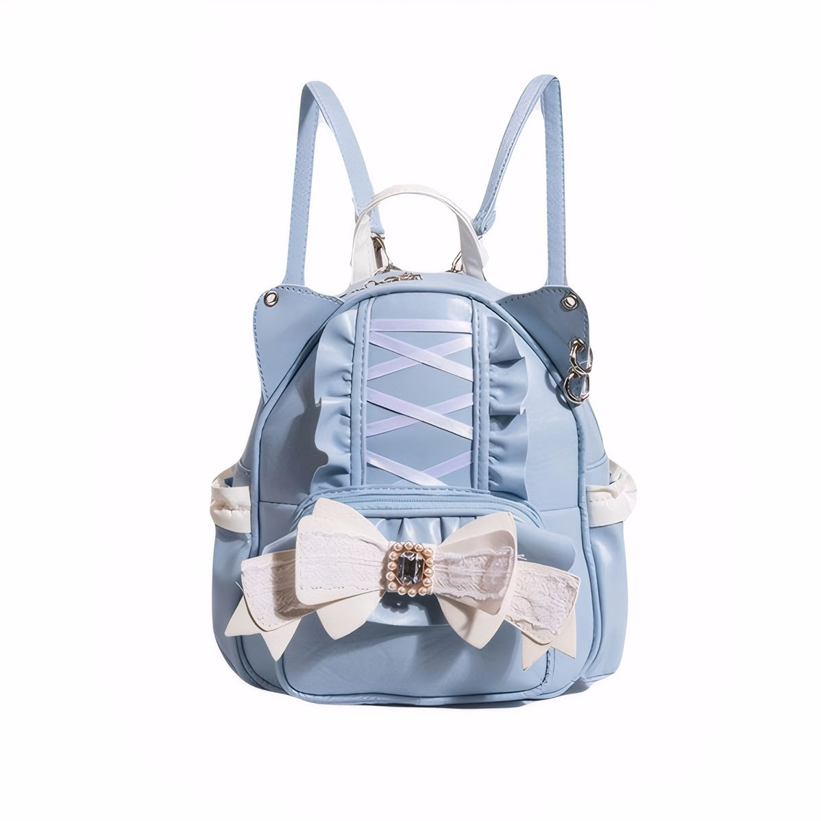 kawaii backpack cat ear lace bow bag, Lolita rucksack Harajuku fashion cute PU leather bag