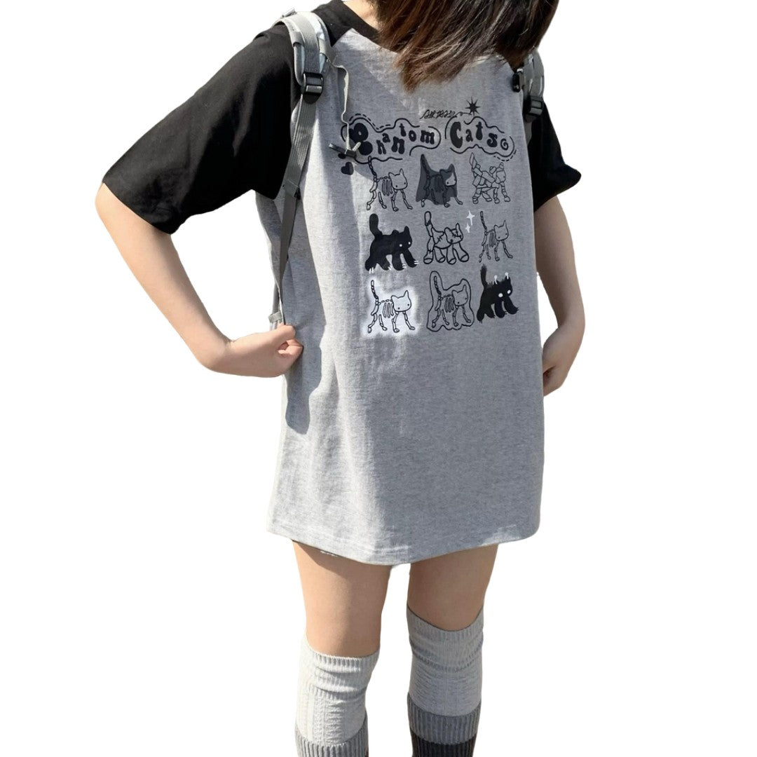 Cute spooky cat illustrations on cotton unisex punk tee