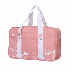 Pink kawaii canvas tote bag with cat paw print and white straps cute bag for girls casual hand bag