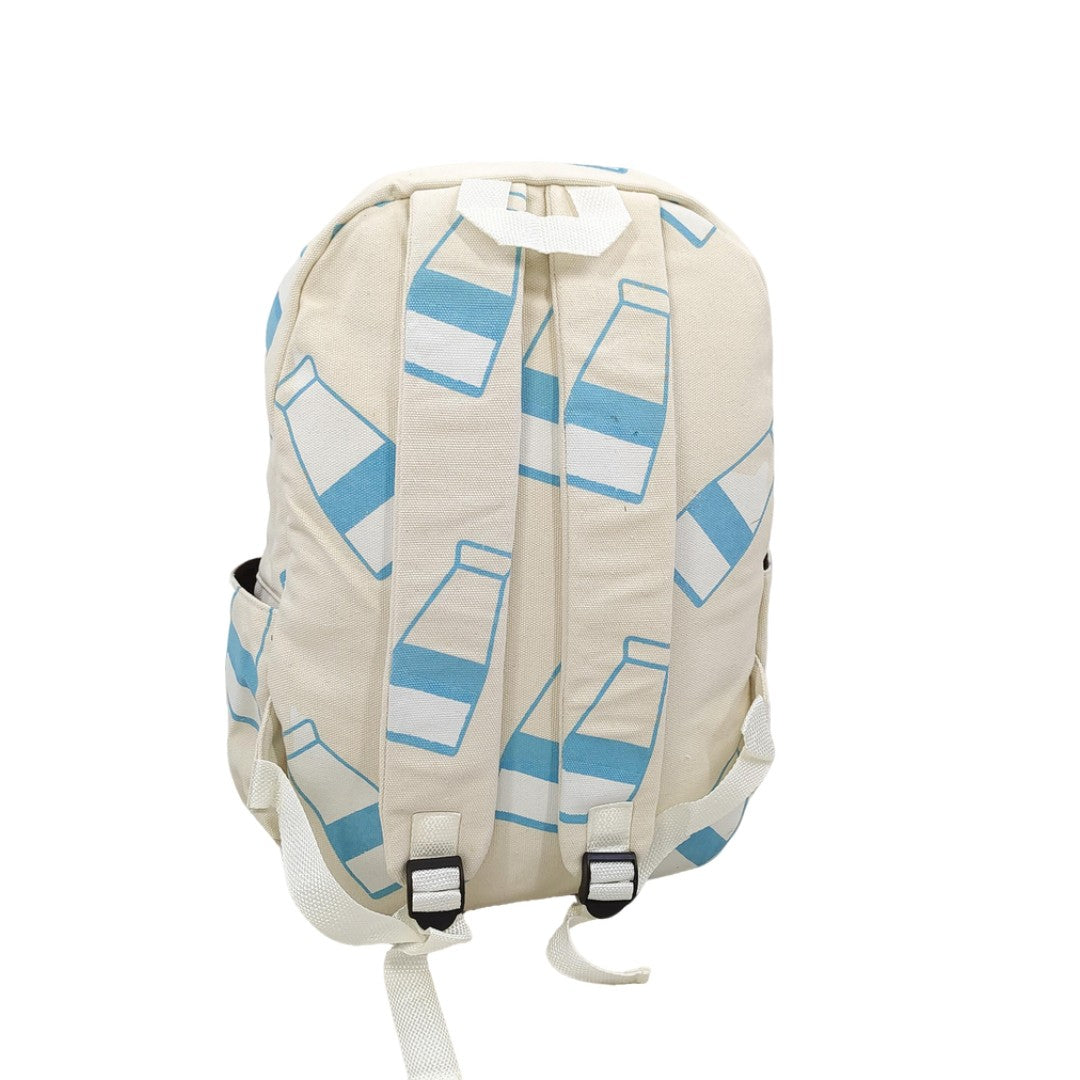 Clearance –Blue Milk Bottle Print Canvas Backpack Cute Casual School Bag for Girls