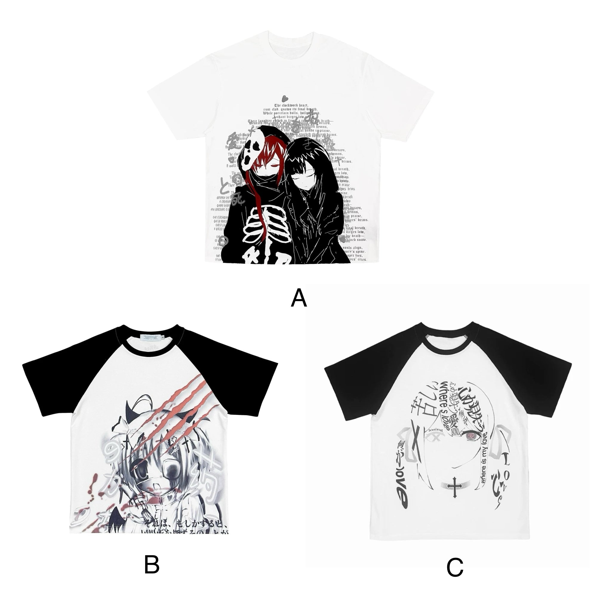 Harajuku Anime Graphic T-Shirt Yami Kawaii Loose Fit Cotton Tee for Men Women