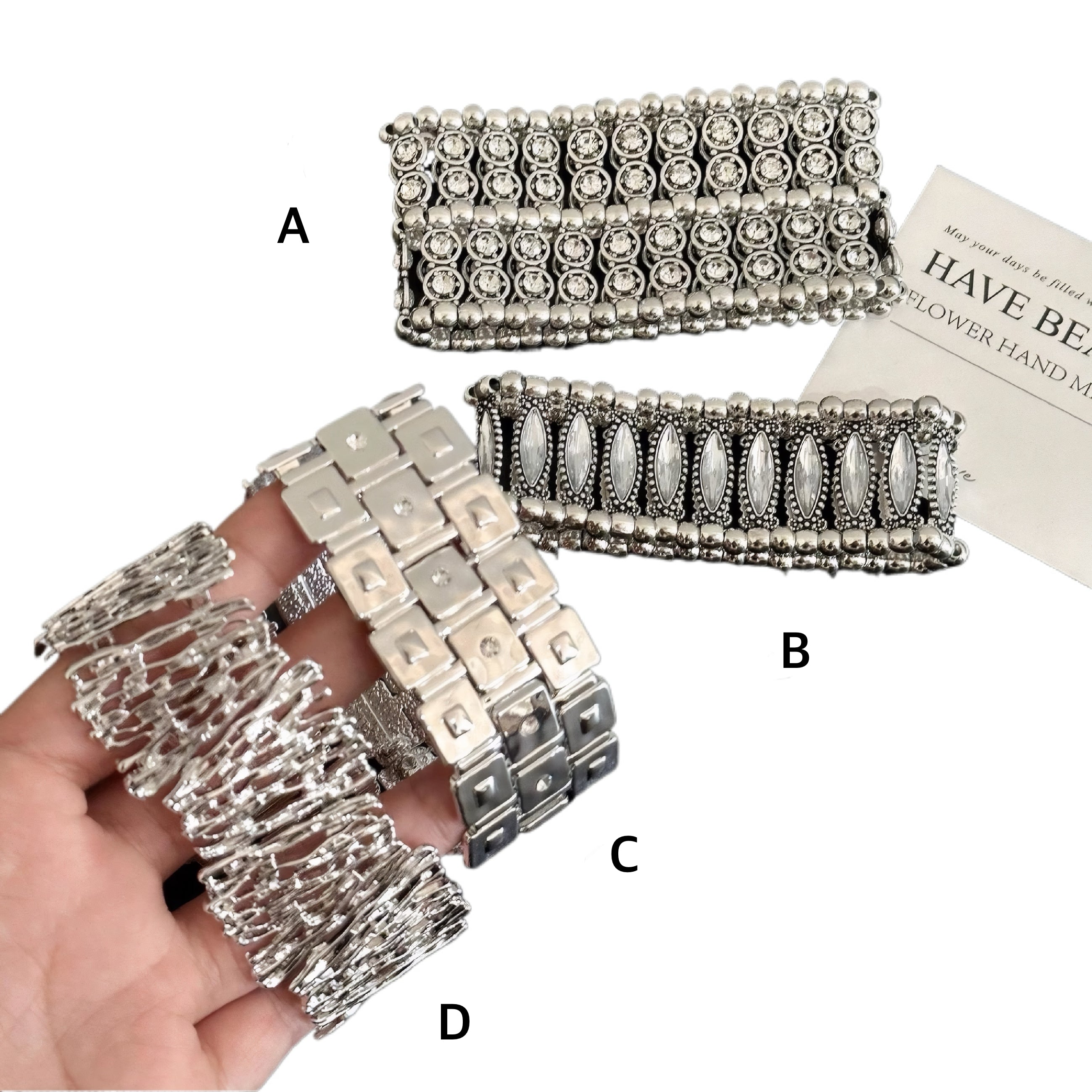 wide cuff bracelet elastic bangle rhinestone bracelet geometric bracelet fashion jewelry