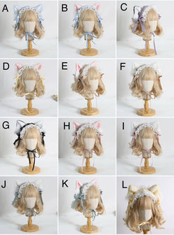 animal ears hair clip, cosplay lolita accessories, cute KC headdress, bow lace hairband