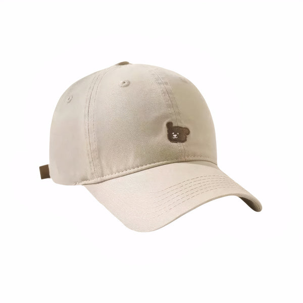 Beige cotton cap with brown bear embroidery – casual and cute daily hat cute animal embroidered cap