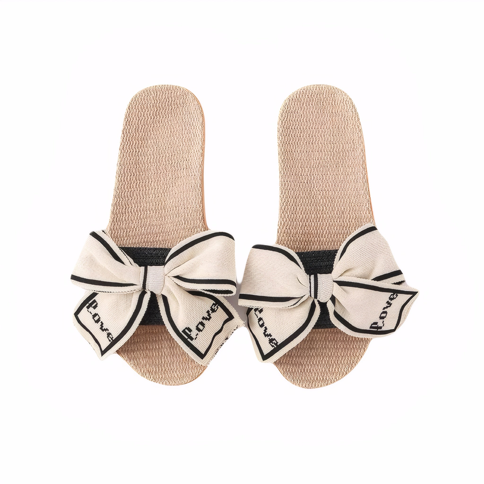 Beige Bow Indoor Linen Slippers for Women Japanese style bow sandals