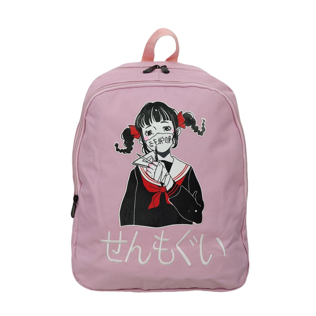 Cute pink anime girl backpack with Japanese school uniform print