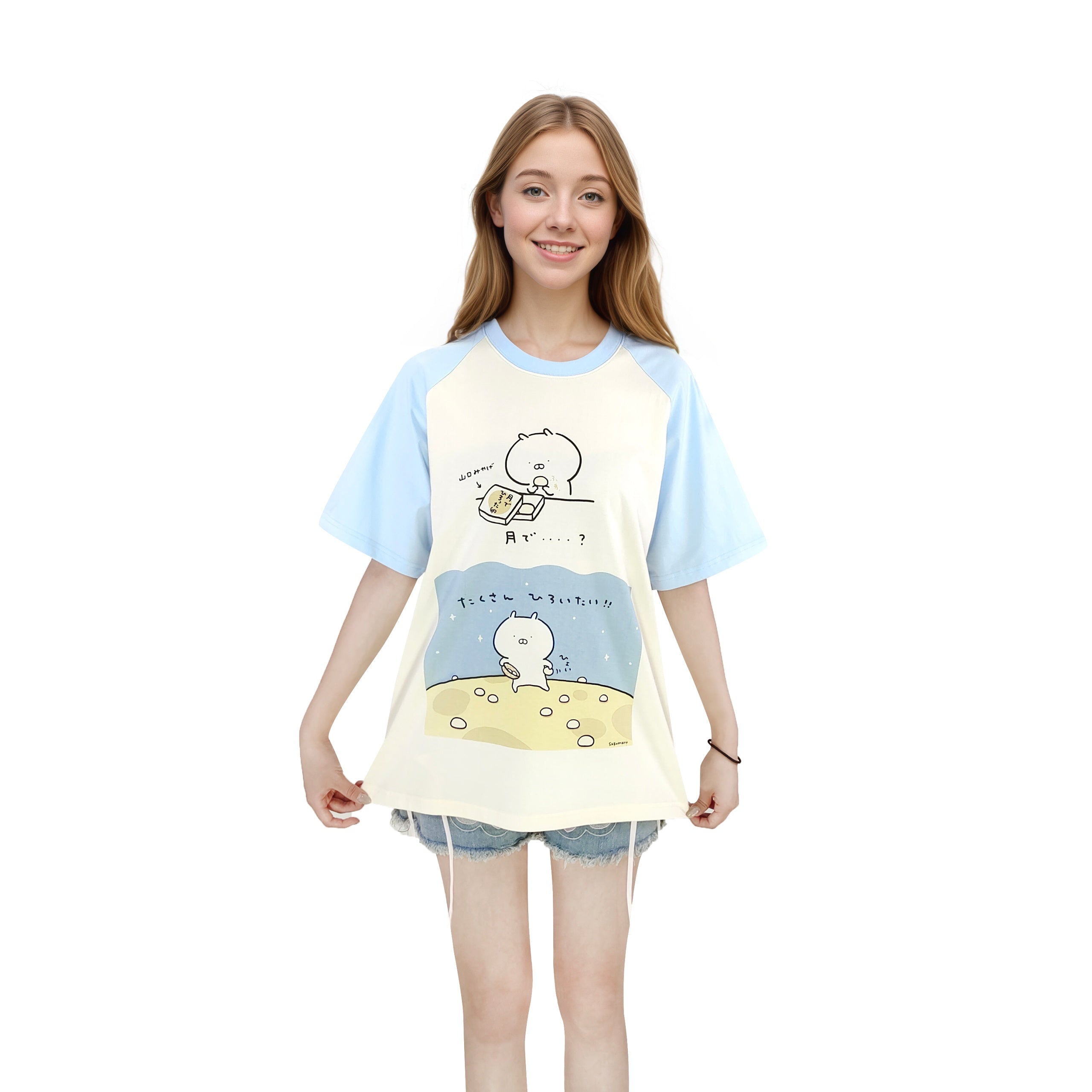Customizable Kawaii Anime Graphic T-Shirt for Girls Harajuku Loose Fit Cotton Tee with Cartoon Print