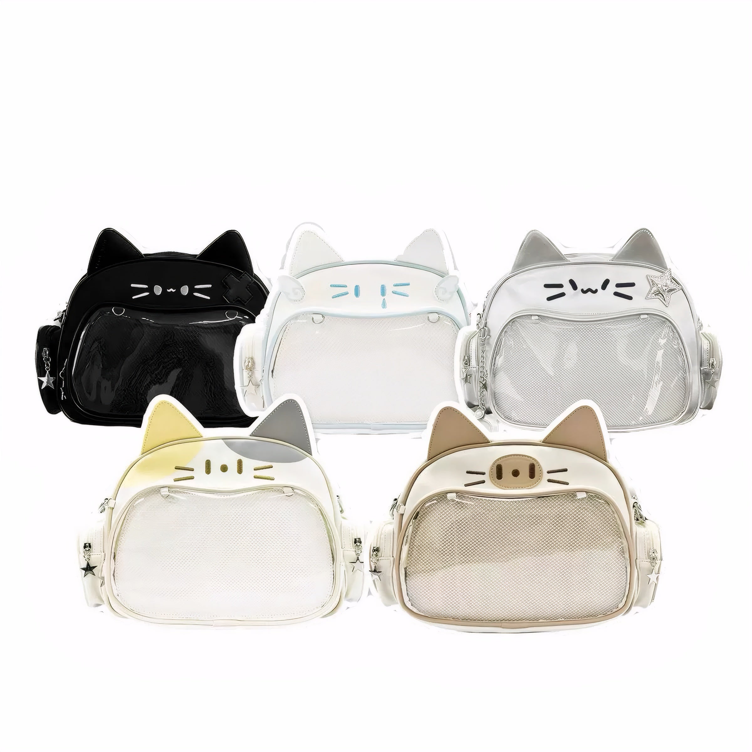 Cute cat ear ita bag with clear front window, perfect for displaying anime badges, pins, and accessories – available in multiple colors shoulderbag for girls