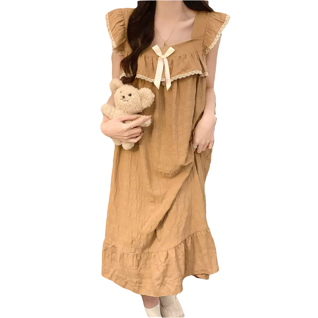 cute cotton pajama princess style nightgown built-in bra lounge dress