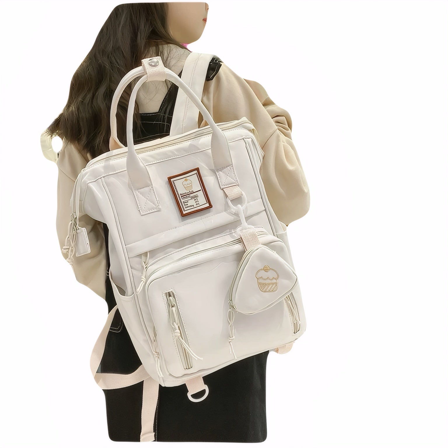 white daily casual korean fashion sweet backpack for women with handle