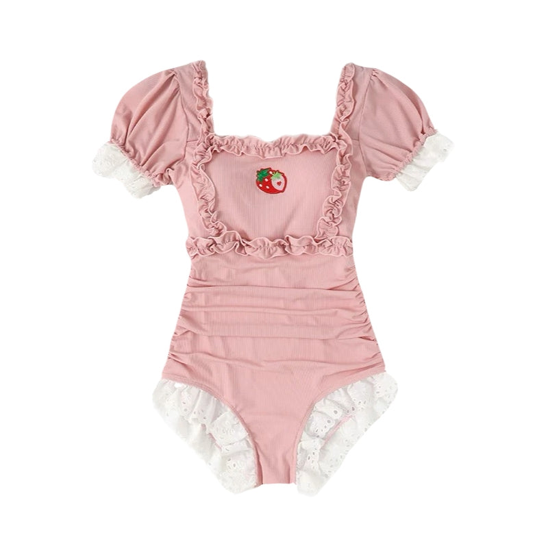 Korean style swimwear, cute one-piece swimsuit, ruffle swimsuit, Lolita swimwear, summer beach outfit