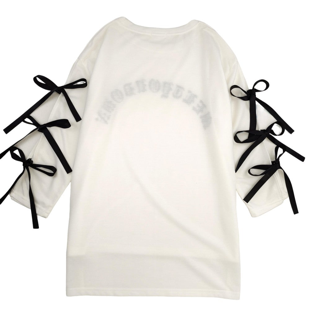 Cute oversized cotton long sleeve shirt with bow tie details