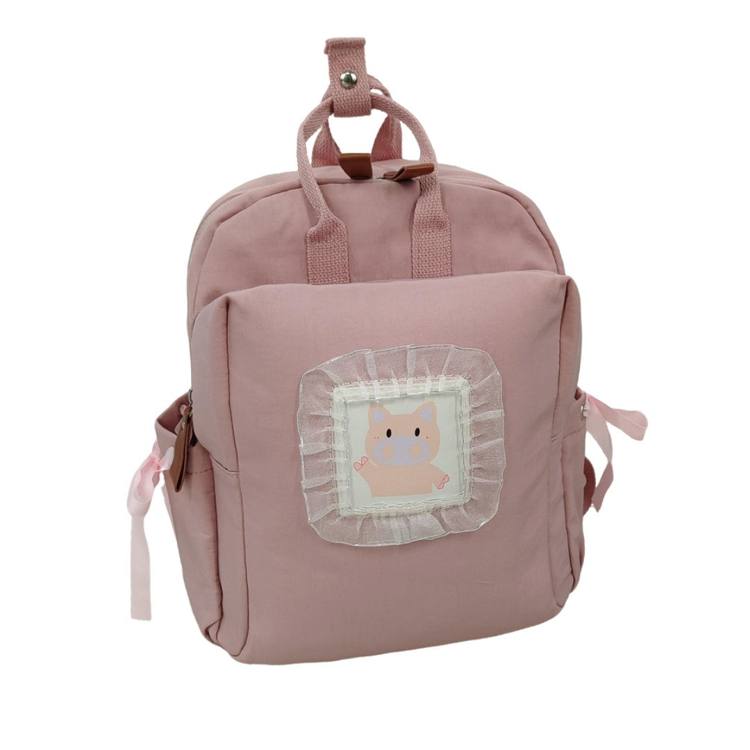Cute pink kawaii backpack with pig print