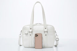 Kawaii Heart Embroidery JK School Shoulder Bag Japanese PU Leather Crossbody Tote for Daily Commuting