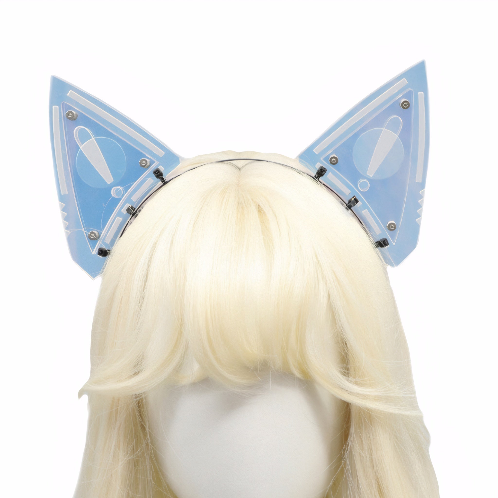 Cyberpunk mechanical cat ears headband for cosplay with sci-fi armor design
