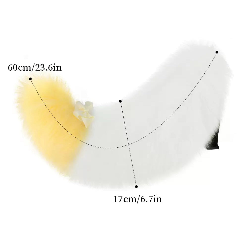Halloween Fluffy Faux Fur Animal Tail Cosplay Accessory Soft Plush Dog Fox Tail with Bow