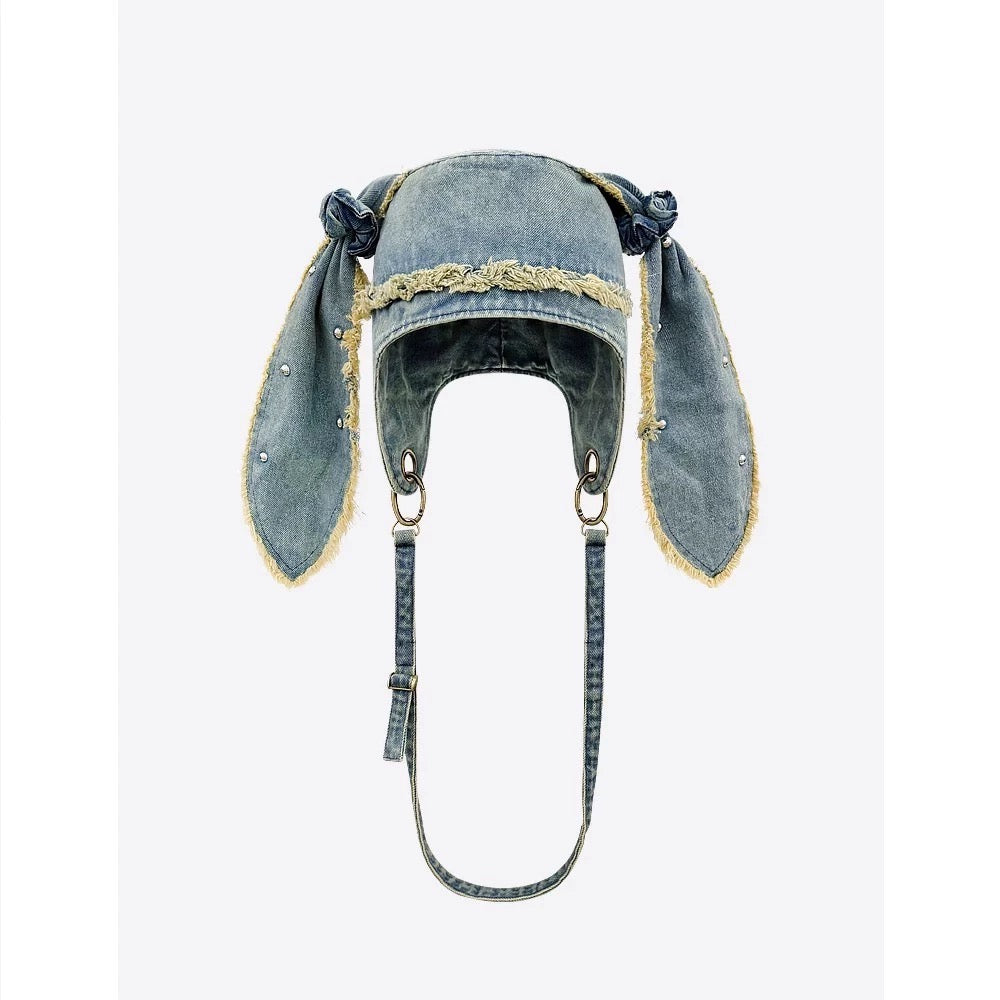 Denim Bunny Hat Bag with Pearl Details