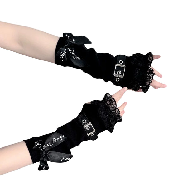 women's black gothic lace gloves, lolita arm warmers emo punk gloves
