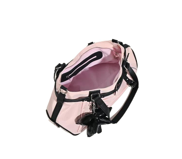 Punk Style Large Capacity Women's Gym Bag Bow Accent Shoulder Handbag Nylon Tote