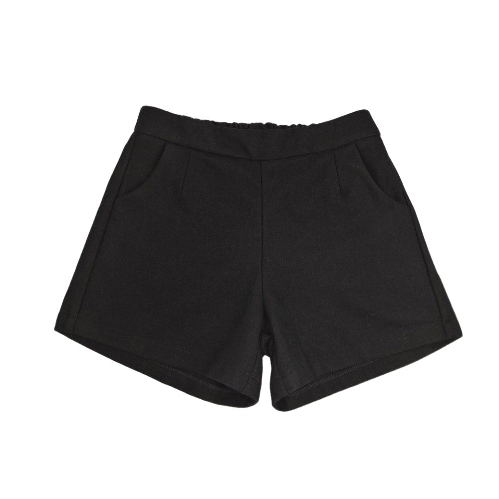 Black high waist shorts with elastic waistband and pockets