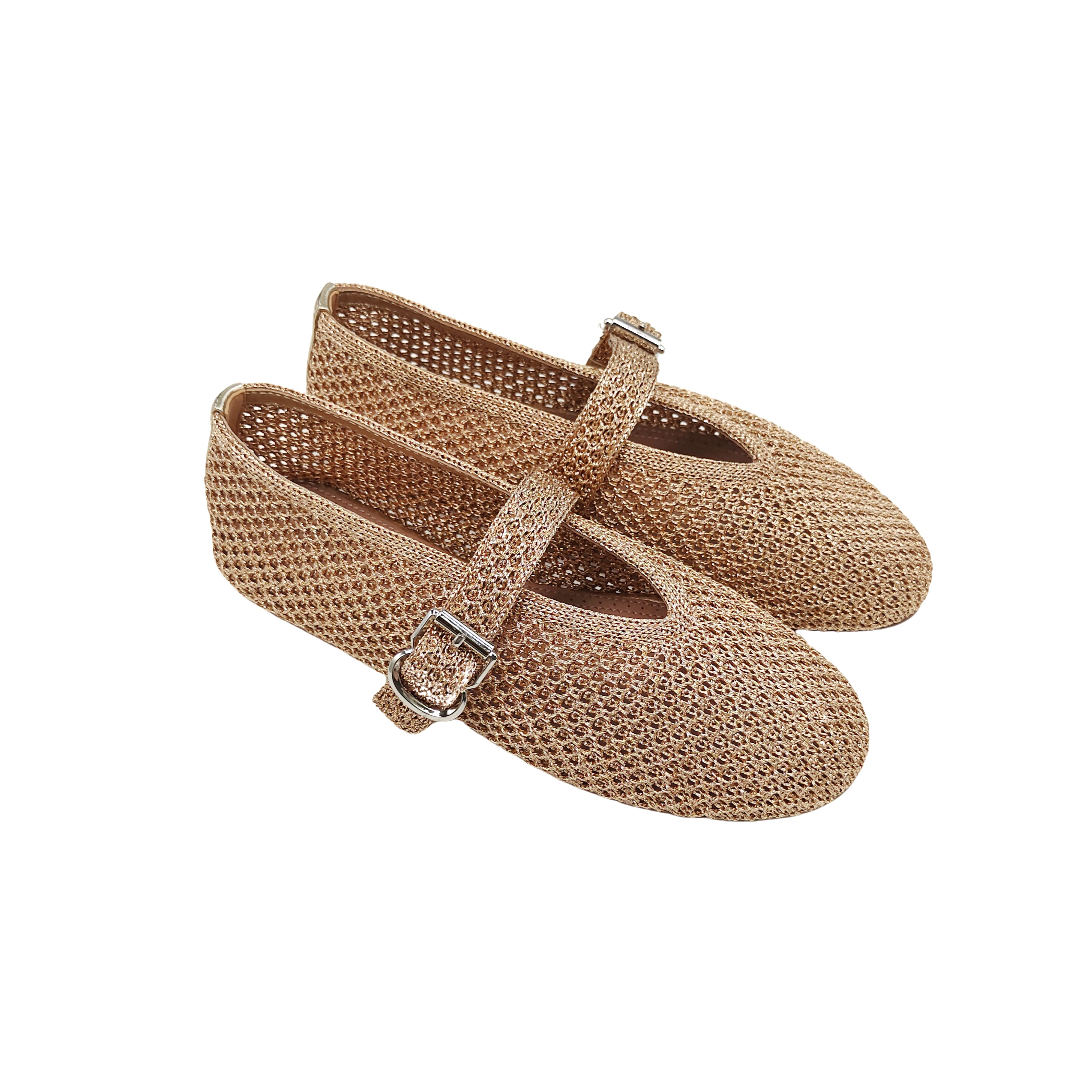 Adjustable Strap Mary Jane Flats with Gold Buckle