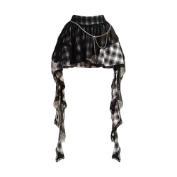 Gothic Mesh Plaid Layered Mini Skirt with Irregular Hem and Chain Punk Fairycore Summer Skirt