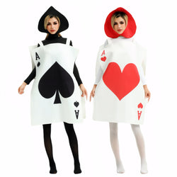 Close-up of fabric and design details of the spade costume funny card suit outfit, poker cosplay, fantasy theme costume