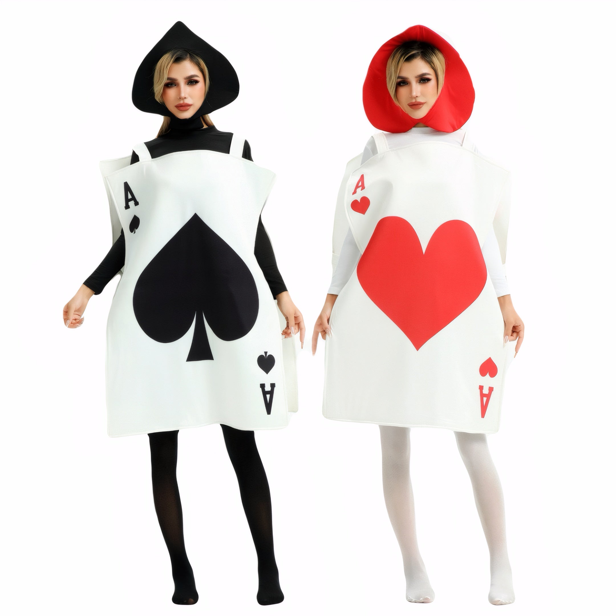Close-up of fabric and design details of the spade costume funny card suit outfit, poker cosplay, fantasy theme costume