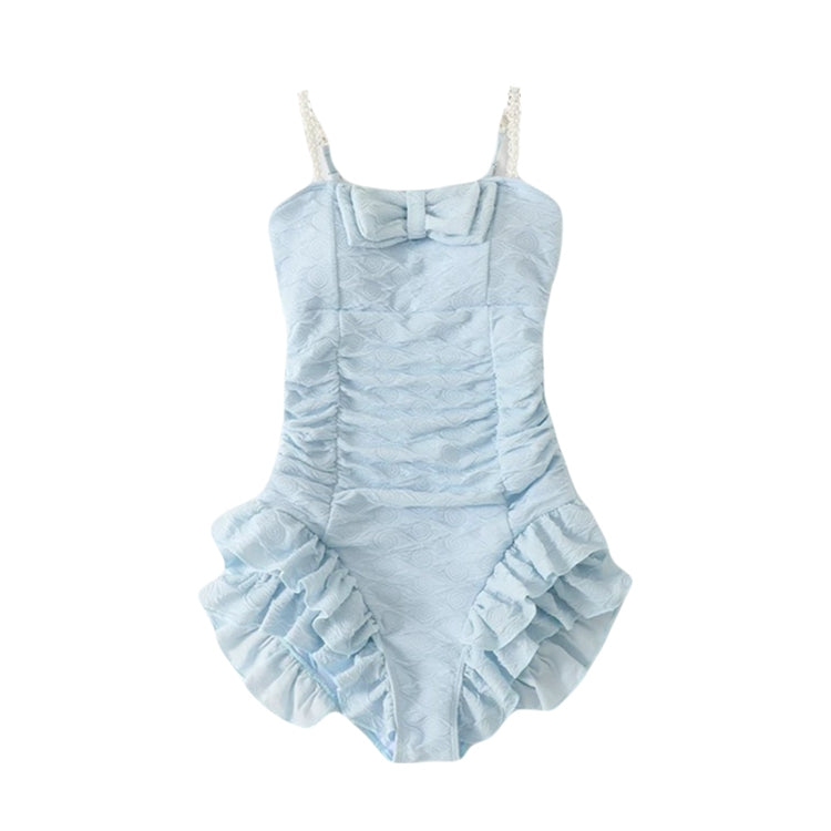 Blue color cute ruffle one-piece bathing suit with vintage flair cute swimsuit, retro bathing suit kawaii swimwear, summer beachwear