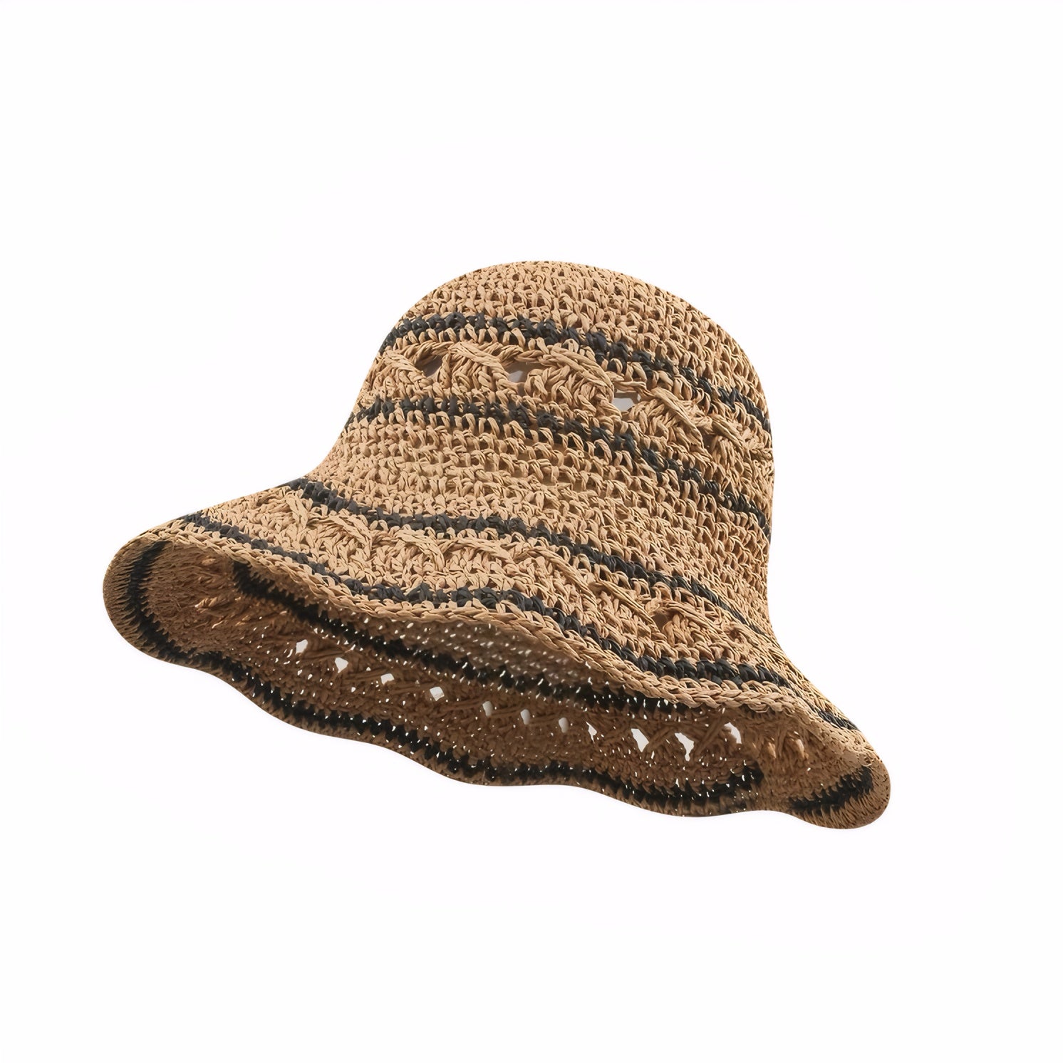 Two-tone paper straw beach hat foldable and sun-protective striped paper straw hat
