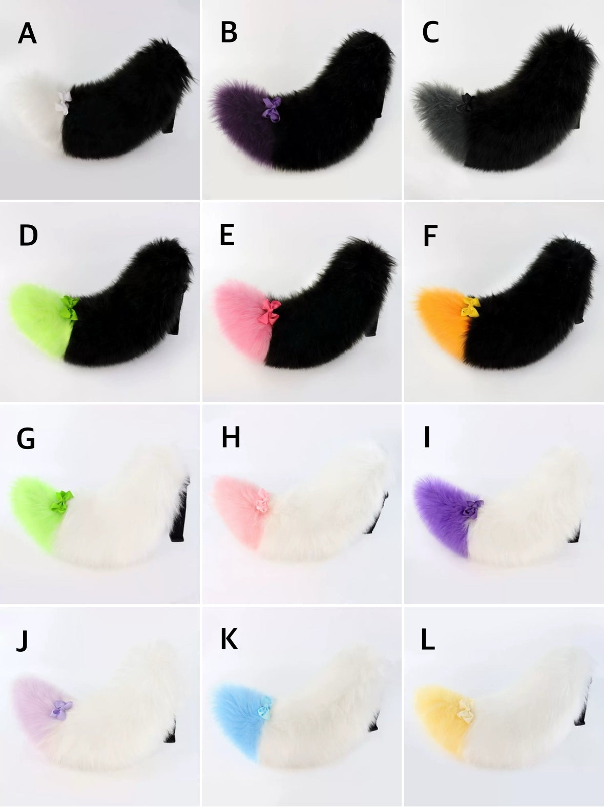 Halloween Fluffy Faux Fur Animal Tail Cosplay Accessory Soft Plush Dog Fox Tail with Bow