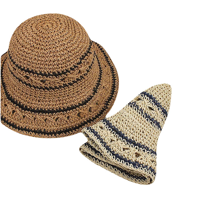 Hollow Out Straw Bucket Hat for Women Summer Beach Sun Hat Breathable Woven Fisherman Cap