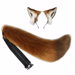 Fox ear and tail cosplay set – realistic furry animal headband and long fluffy tail with strap
