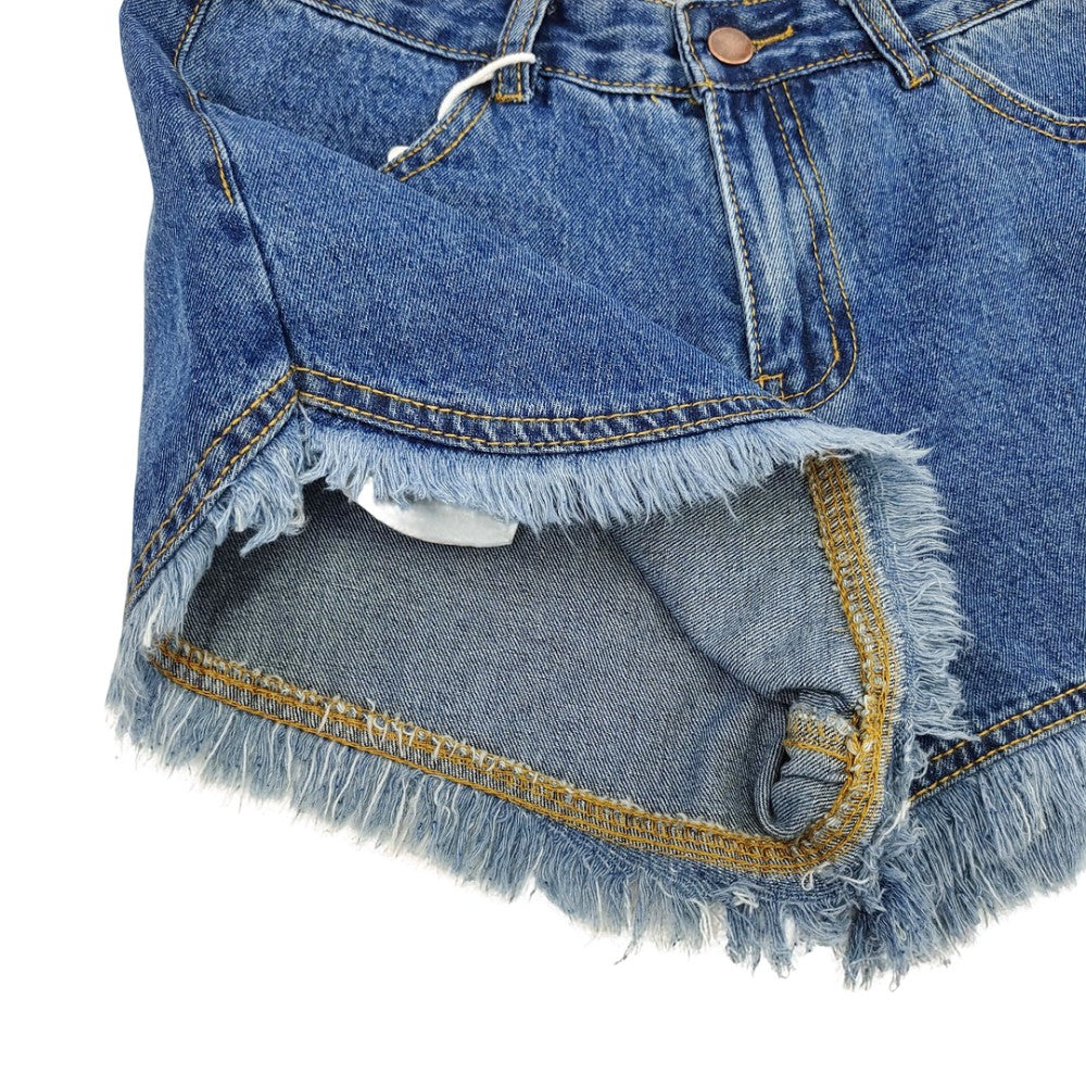 High Waist Denim Shorts with Raw Frayed Hem Classic Blue Jean Cutoffs for Girls