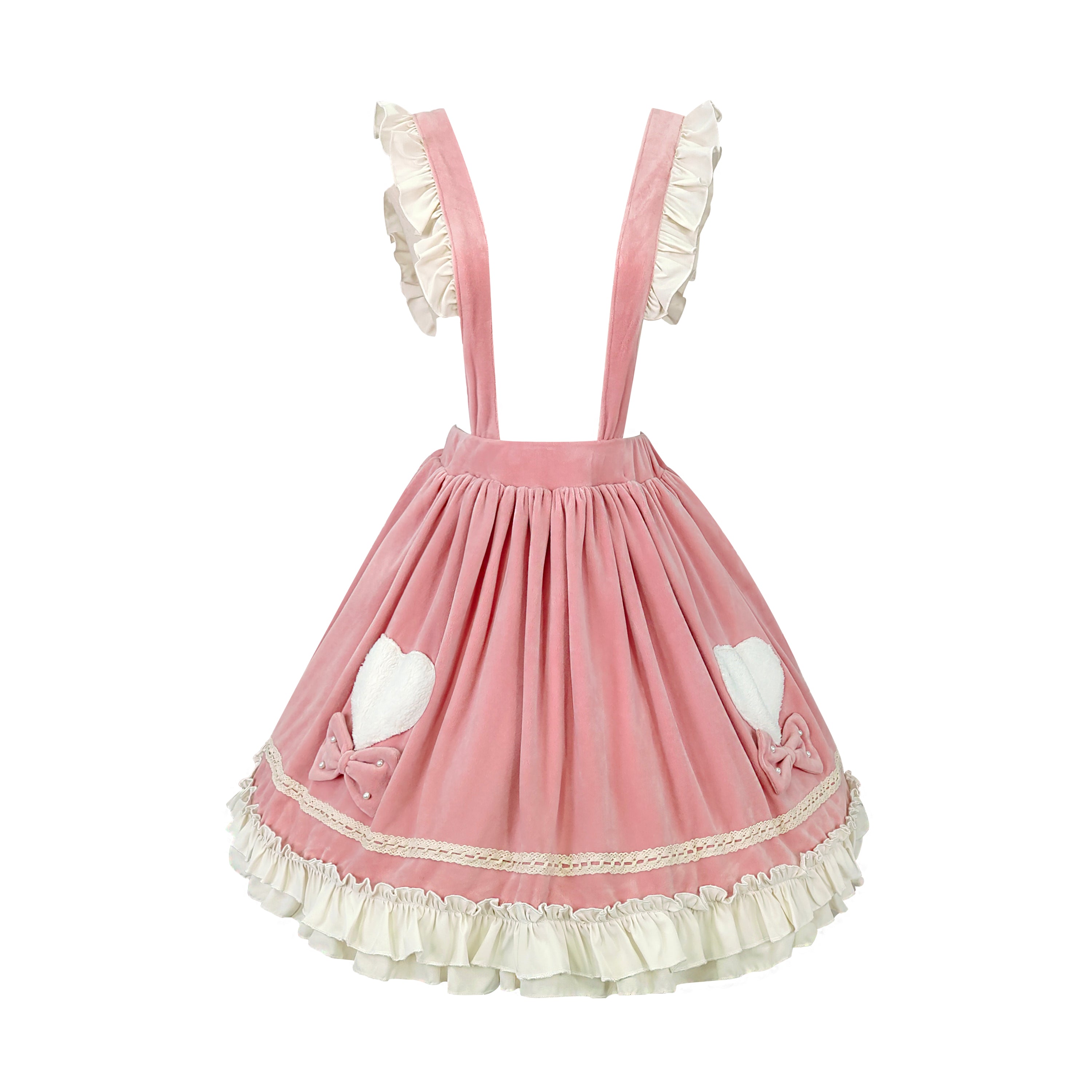 Cute frilly pink jumper skirt with bow details sweet lolita dress, japanese style suspender