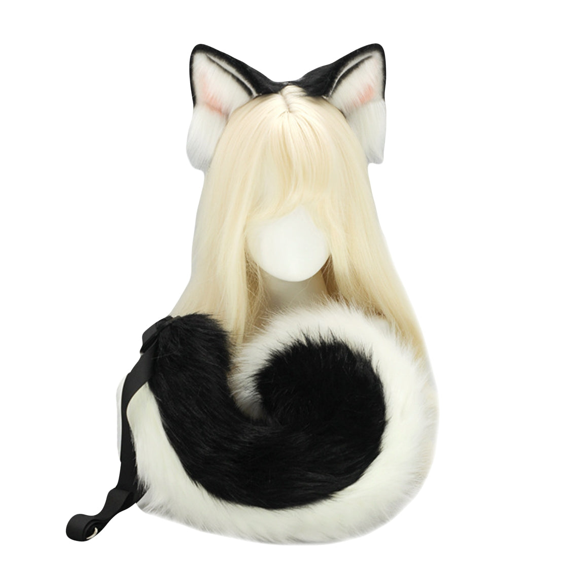 Black and white fluffy cosplay wolf dog tail and ears headband german shepherd cosplay