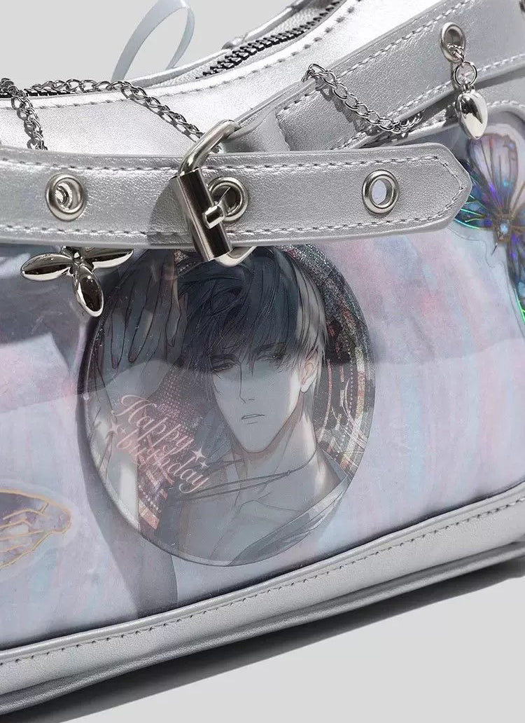 PU Ita Shoulder Bag Transparent Heart Display Gothic Y2K Anime Crossbody Handbag for Girls