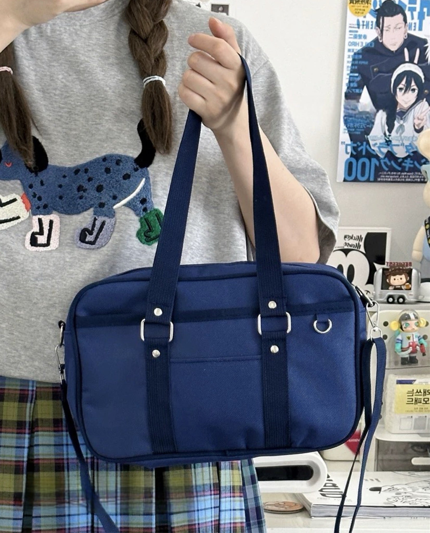 Japanese JK Uniform Style Oxford Shoulder Bag Student Satchel Handbag Large & Small Size Options