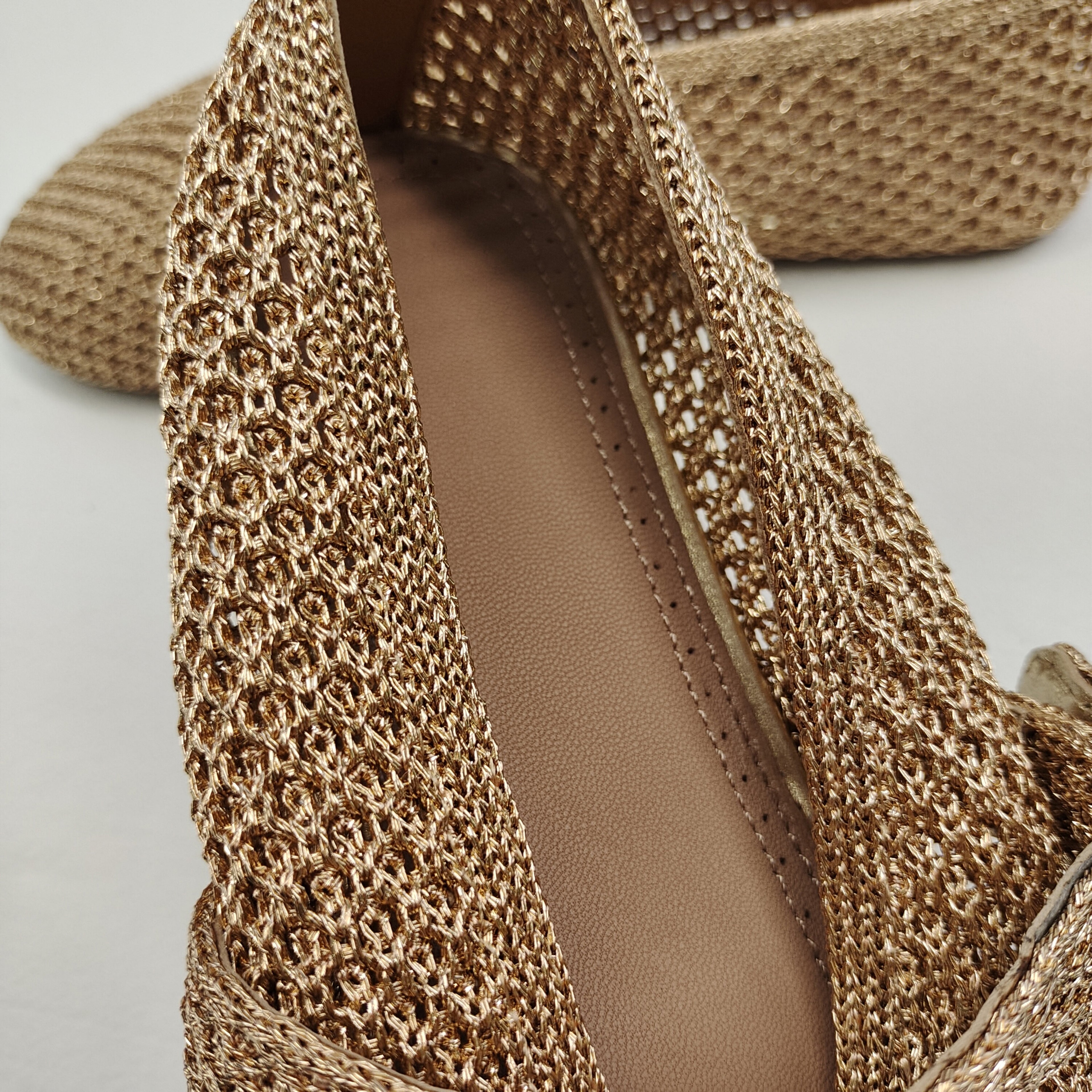 Handmade PP Woven Knit Mary Jane Flats for Women Breathable Soft Mesh Shoes with Genuine Leather Heel & Sheepskin Insole