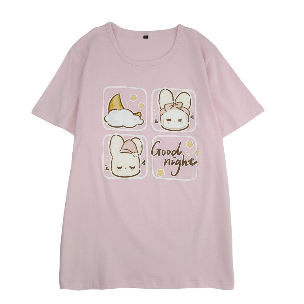 Pink kawaii T-shirt with cute bunny and “Good Night” print