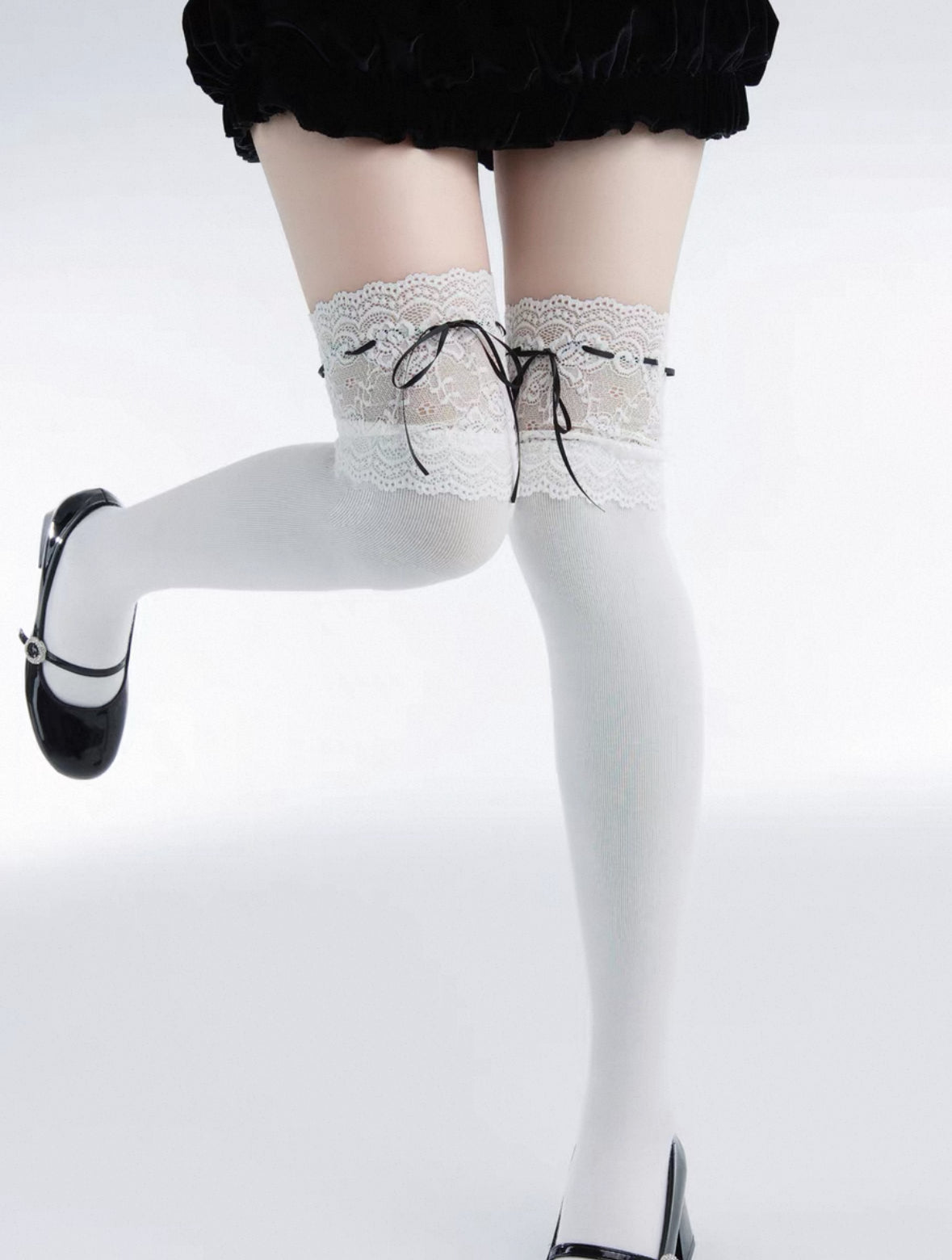 Lolita Thigh High Socks with Lace Bow Sweet Japanese Over Knee Stockings for Girls JK Uniform Style