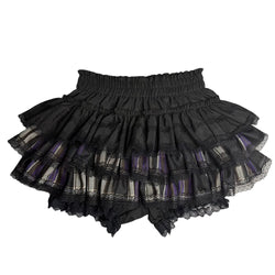 Purple plaid gothic ruffle skort with high waist and lace edges